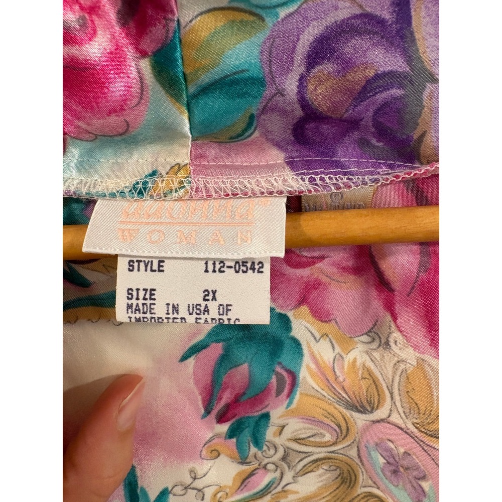 Vintage Adonna Woman Floral Satin Robe Pink Purple Paisley Kimono 2X USA - Picture 12 of 16
